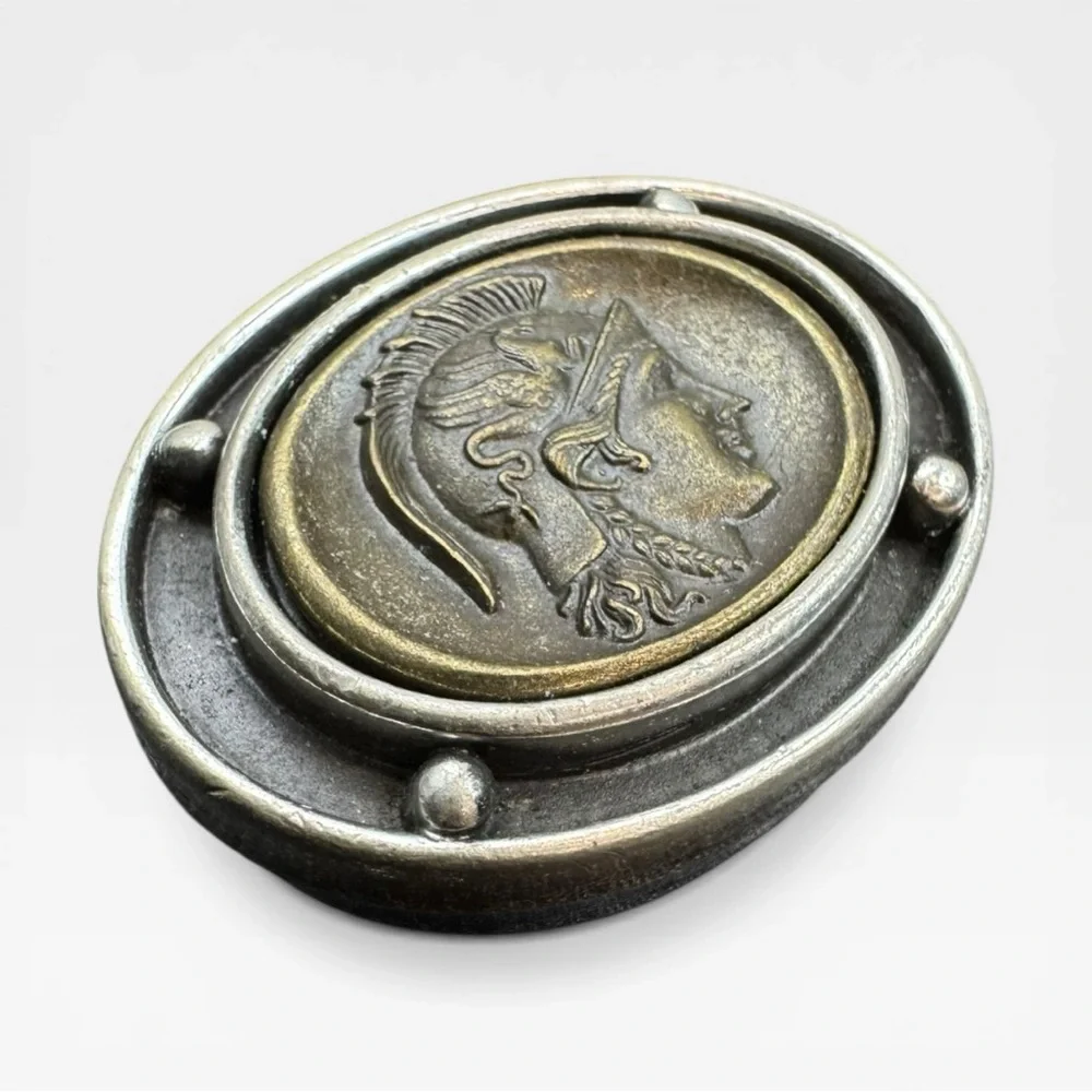 BEN-AMUN Rare Vintage Etruscan-Revival Roman Soldier Coin Brooch